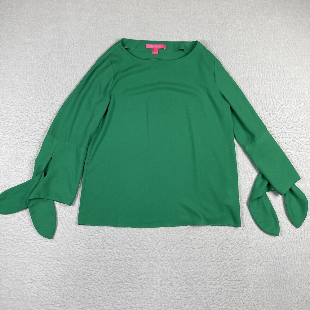 Lilly Pulitzer Shirt Womens XS Kelly Green Langston‎ Top Tie Sleeve Ends Career